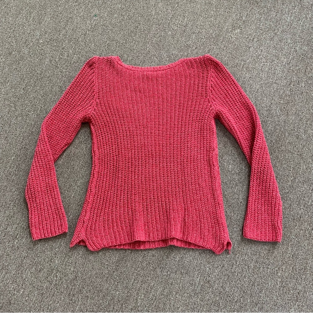 Lrl Lauren Jeans Co Red Crew Neck Open Knit‎ Pullover Sweater Women's Sz Xl